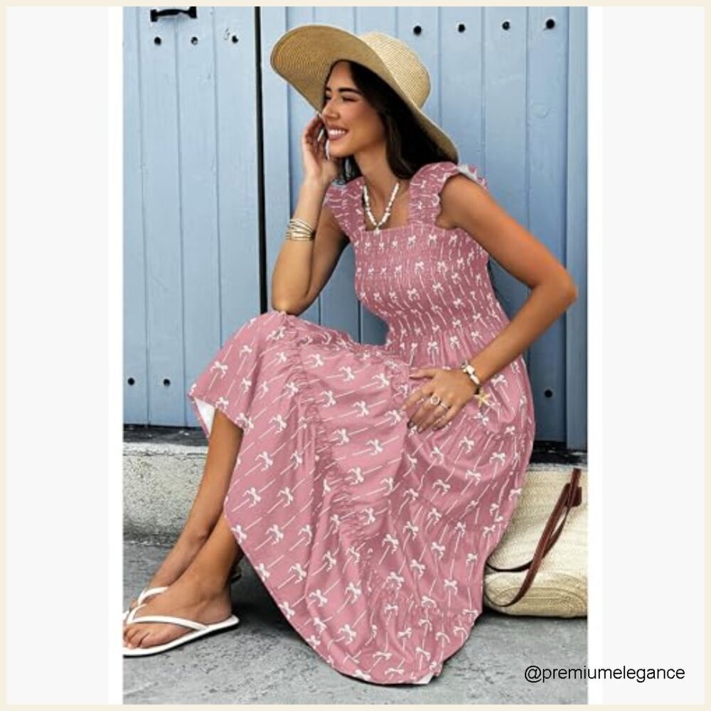 Sleeveless Square Neck Maxi Dress with Smocked High Waist and Ruffle Strap - Picture 4 of 7